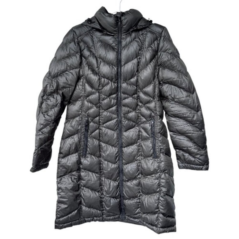 Andrew Marc packable premium down long puffer jacket olive green women's size L